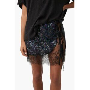 FREE PEOPLE Women's Gold Rush Sequin Half Slip Skirt Size S In Black Combo